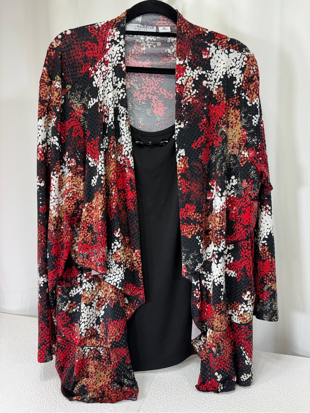 Sag Harbor Red Black White Abstract Waterfall Drape Jacket 4066